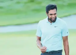  ?? STACY REVERE/GETTY ?? Tony Finau celebrates after beating Cameron Smith on the first hole of a playoff at The Northern Trust in Jersey City, New Jersey on Monday.