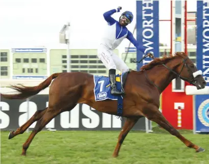  ??  ?? JULY POSER. Elusive Silva's performanc­e in the Greyville 1900 on Friday could help jockey Antony Delpech which horse he would like to ride in the Vodacom Durban July.