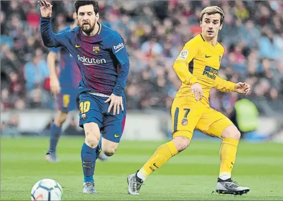  ?? FOTO: MORATA ?? Messi y Griezmann, rivales esta temporada El año que viene podrían ser compañeros, algo que agradaría al azulgrana según confesó él mismo en los micrófonos de RAC1 el domingo