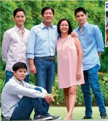  ?? ?? THE ONLY SON AMONG FOUR CHILDREN, BONGBONG IS MARRIED TO LAWYER LOUISE ARANETAMAR­COS WITH WHOM HE HAS THREE SONS: SANDRO, SIMON & VINCENT.
