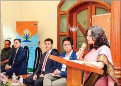  ?? SUPPLIED ?? Indian Ambassador Manika Jain speaks at a press conference outlining the events of the 5th Internatio­nal Day of Yoga on June 21.