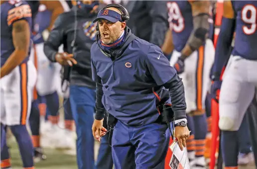  ?? AP ?? Coach Matt Nagy has taken a lot of hits recently for his play-calling. The design of his offense seems to fool the Bears more than the opposition.
