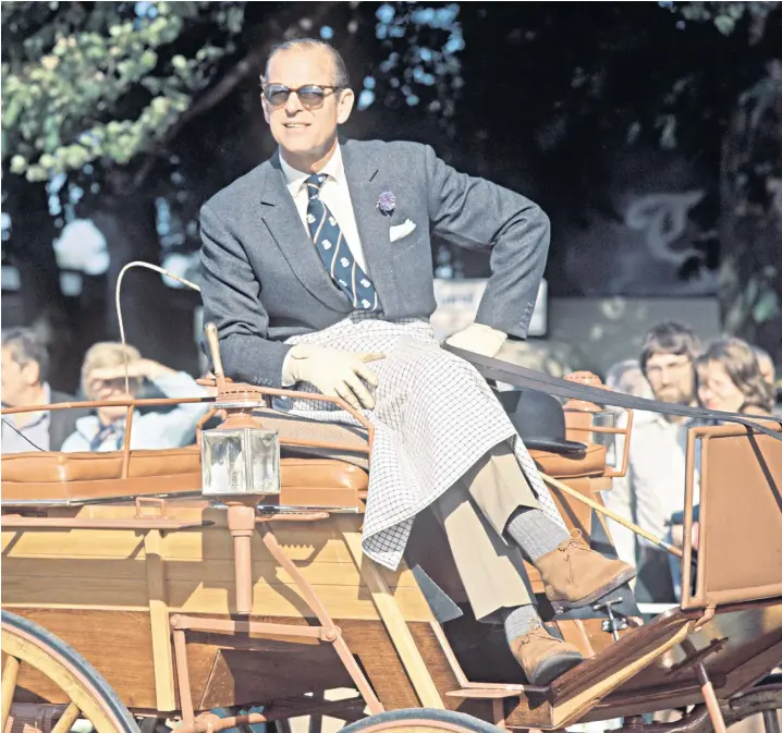  ??  ?? The Duke at the Royal Windsor Horse Show in 1976, above; with Princess Elizabeth on their wedding day in 1947, left; at the horse show again in 2014, below