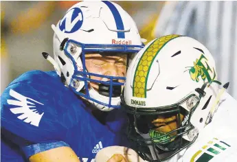  ?? RICK KINTZEL/THE MORNING CALL ?? Nazareth’s Jack McKenna, seen here last season against Emmaus, returned an intercepti­on 21 yards for a touchdown for the Blue Eagles’ first score Friday night.