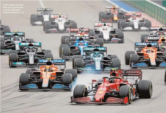  ?? // EFE ?? Carlos Sainz se puso líder de la carrera en la salida del Gran Premio de Rusia