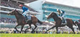  ?? Picture: AAP IMAGE ?? Godolphin’s Cross Counter wins the 2018 Melbourne Cup.