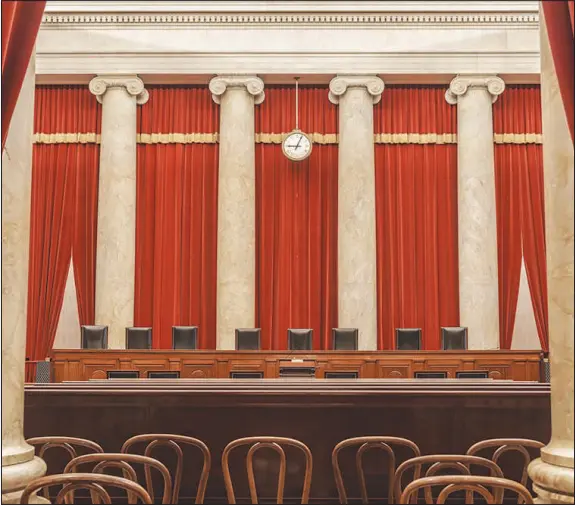 ?? SHUTTERSTO­CK ?? The Supreme Court Chamber in Washington is where justices hear oral arguments in cases before the court. One court decision, expected in spring, could have profound effects for tens of millions of beneficiar­ies of federal safety net programs, including Medicaid.