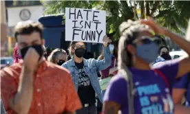  ?? Photograph: Mario Anzuoni/Reuters ?? Silicon rally … A protest in support of the Netflix transgende­r employee walkout in Los Angeles, California, U.S. October 20 2021.