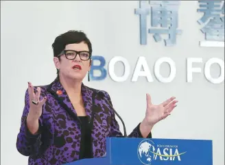  ?? WANG ZHUANGFEI / CHINA DAILY ?? Jenny Shipley delivers a speech at the Boao Forum for Asia in Hainan province on March 23, 2017.