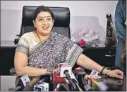  ?? HT FILE/ARUN SHARMA ?? Answering queries of women through video conferenci­ng, Union minister Smriti Irani flayed the state government on issues of law and order and women’s safety.