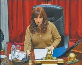  ?? SENADO ?? AUSENTE. Cristina Kirchner no estuvo en la última sesión.