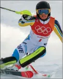  ?? ASSOCIATED PRESS ?? GOLD MEDAL WINNER Frida Hansdotter, of Sweden, skis during the first run of the women’s slalom at the 2018 Winter Olympics in Pyeongchan­g, South Korea, Friday.