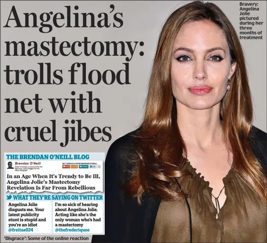  ??  ?? ‘Disgrace’: Some of the online reaction Bravery: Angelina Jolie pictured during her three months of treatment