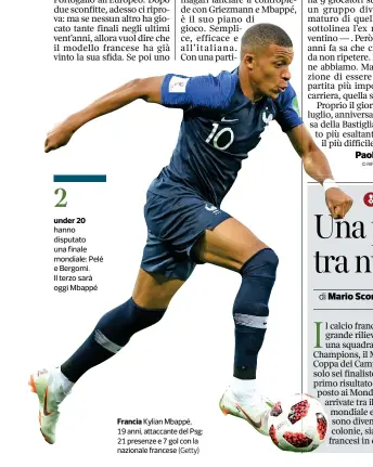  ?? (Getty) ?? Francia
Kylian Mbappé, 19 anni, attaccante del Psg: 21 presenze e 7 gol con la nazionale francese