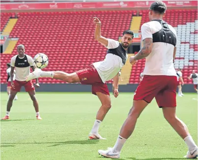  ?? Picture: PA. ?? Liverpool’s Emre Can during a final training session at Anfield ahead of the final.