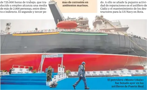  ?? EFE ?? El petrolero «Monte Udala» fue botado ayer en los astilleros de Puerto Real