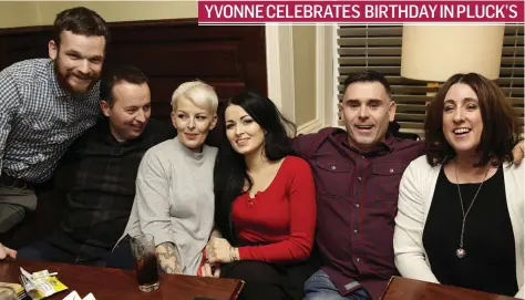  ??  ?? Dan Gorman, David Moore, Yvonne Moore, Clare Moore, Ray ‘Uncle Rico’ O’Keeffe, Liz Coogan celebratin­g Yvonne’s birthday at Plucks.