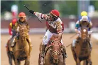  ?? CHARLIE NEIBERGALL AP ?? Jockey Sonny Leon and Kentucky Derby winner Rich Strike will skip the Preakness and run next in the Belmont Stakes.
