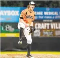  ?? CAPITAL GAZETTE FILE ?? The Orioles promoted Michael Baumann, shown celebratin­g after pitching a no-hitter for the Bowie Baysox in 2019, to the majors Tuesday, where he’ll initially serve as a multi-inning reliever.