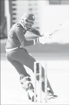  ??  ?? Opener Matthew Patrick pulls during his top score of 45 for West Indies Under-19s against Kent on Thursday. (Photo courtesy WICB Media)