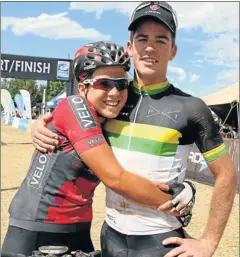  ?? Picture: EUGENE COETZEE ?? LOVE TO WIN: Candice Neethling won the women’s section of the 80km Extreme mountain bike challenge at The Herald VW Cycle Tour in Addo on Saturday while her boyfriend James Reid won the men’s division.