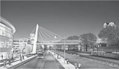  ?? HAIZLIP STUDIO ?? This artist’s rendering shows a proposed pedestrian bridge to be built on the University of Memphis campus.