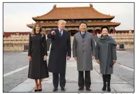  ?? The New York Times/DOUG MILLS ?? Chinese President Xi Jinping and his wife, Peng Liyuan, host President Donald Trump and his wife, Melania, on a tour Wednesday of the Forbidden City in Beijing.