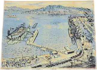  ?? Photo: CHRIS SKELTON/FAIRFAX NZ ?? Lithograph: Juliet Peter’s Wellington Harbour, with a railway along the seafront.