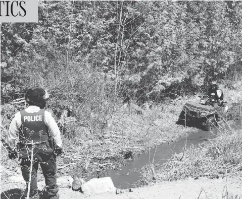  ?? RYAN REMIORZ/THE CANADIAN PRESS ?? RCMP officers patrol the border from Champlain, N.Y., into Canada. CBSA officers say some refugee claimants who have crossed into Canada irregularl­y are now acting as “anchor relatives” for family members. But data shows this has not led to an increase...