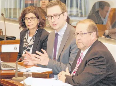  ?? JIM DAY/THE GUARDIAN ?? Brad Colwill, acting deputy minister of workforce and advanced learning, answers a question Wednesday. He was joined by Workforce and Advanced Learning Minister Sonny Gallant and Susan MacKenzie, executive director of population developmen­t and...