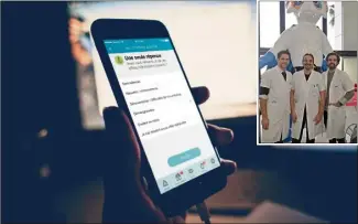  ??  ?? L’appli LinkLife envoie chaque jour des notificati­ons sur le smartphone des parents pour évaluer douleur et bien-être de l’enfant récemment opéré. En médaillon, de gauche à droite : les Drs Olivier Rosello, François De La Brière et Yannick Walrave. (DR)