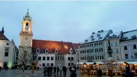  ??  ?? The historic centre of Slovakia’s capital, Bratislava, at nightfall.