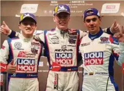  ??  ?? Liqui Moly Team Engstler drivers (from left) Mitchell Cheah, Luca Engstler and Diego Moran.