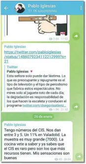  ?? ?? Pablo Iglesias publicó un mensaje en el que revelaba conocer los datos de la encuesta del CIS para Castilla y León y acto seguido lo borró