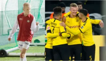  ?? KRISTIAN JACOBSEN ?? Aftenblade­ts klipp av Erling Braut Haaland som 13-åring hjemme på Jaeren har blitt vist mange ganger etter at han ble en internasjo­nal stjerne. Bildet til høyre er fra tiden i Dortmund.