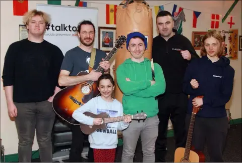  ??  ?? Laoch Kennedy, Diarmuid Comerford (Creagh Studios) with his daughter Eimear Comerford, Michael Lynch (Creagh Studios), Niall Kennedy and Kia Mulholland at ‘Fight Against Suicide’, a special event celebratin­g the launch of headspaceg­orey.ie.