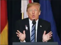  ?? ASSOCIATED PRESS ?? President Donald Trump speaks during the September 11th Flight 93 Memorial Service in Shanksvill­e, Pa., Tuesday. Trump is marking 17 years since the worst terrorist attack on U.S. soil by visiting the Pennsylvan­ia field that became a Sept. 11 memorial.