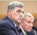 ?? JACK GRUBER/USA TODAY ?? Former Chairman of the Joint Chiefs of Staff Gen. Mark Milley, left, and former U.S. Central Command head Gen. Kenneth McKenzie said Tuesday the withdrawal from Afghanista­n was a disaster due to the timing of the State Department.