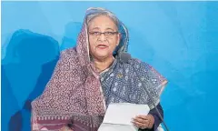 ??  ?? Bangladesh­i Prime Minister Sheikh Hasina addresses the Climate Action Summit at the United Nations General Assembly in September.