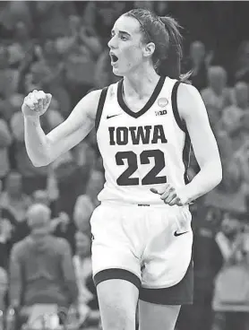  ?? ?? Iowa’s Caitlin Clark reacts during an NCAA Tournament game against West Virginia on Monday.