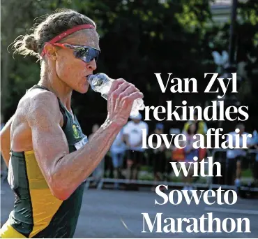  ?? Picture Hannah Peters/Getty Images ?? Irvette van Zyl takes a drink while competing in the women’s marathon at the world athletics championsh­ips in Budapest earlier this year.