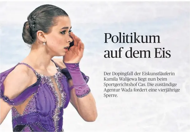  ?? FOTO: PETER KNEFFEL/DPA ?? Kamila Walijewa nach ihrem Auftritt im Februar bei Olympia in Peking.