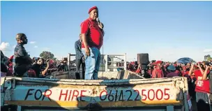  ??  ?? TRAILER TALK: Julius Malema addresses supporters in Waterberg, Limpopo, top right, and in Bloemfonte­in, Bethlehem and QwaQwa this week