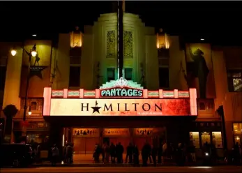  ?? Photo by ChrIS PIZZello/InVISIon/AP ?? This 2017 file photo shows The Pantages Theatre on the opening night of the Los Angeles run of “Hamilton: An American Musical” in Los Angeles.