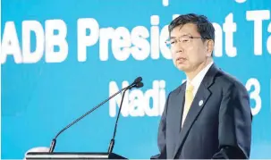  ??  ?? ADB President Mr. Takehiko Nakao gives his opening address at the 52nd Annual Meeting of ADB's Board of Governors in Nadi, Fiji, on 3 May 2019.