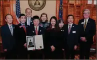  ??  ?? Consul General Shinozuka is presented with House Resolution 110 on February 26, 2019