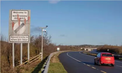  ??  ?? Signage welcoming motorists from the Irish Republic into Northern Ireland. This year marks the centenary of Ireland’s partition and the creation of Northern Ireland. Photograph: Paul Faith/AFP/Getty Images