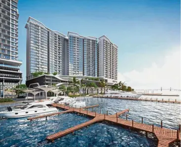  ??  ?? Condobythe­bay: An artist’s impression of the Queens Residence project in Persiaran Bayan Bay Indah by Ideal Property.