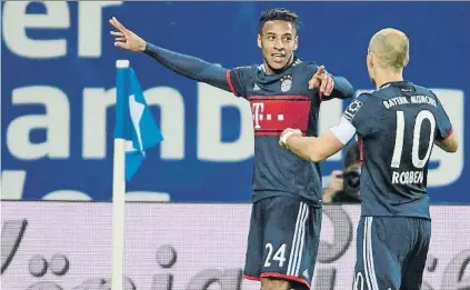  ?? FOTO: AP ?? Corentin Tolisso celebra su segundo gol en la Bundesliga El medio francés sentenció tras recibir una asistencia de Thomas Müller