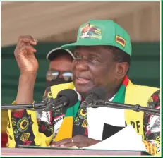  ?? ?? President Mnangagwa addresses supporters at Beaulieu Primary ZANU PF School in Mutasa last Saturday.